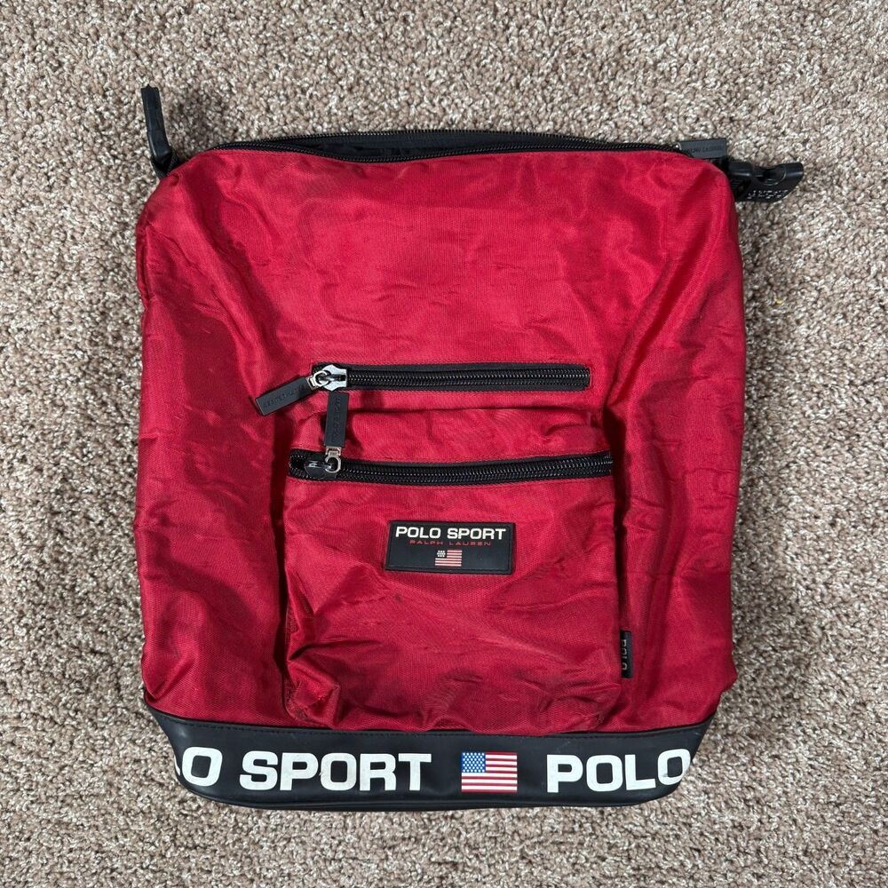 Vintage Ralph Lauren Polo Sport Bag Zip Backpack Red Black